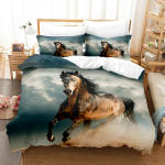 Jooksva valge hobuse voodipesukomplekt 3D-tr&uuml;kiga pol&uuml;ester tekikott &Uuml;ksik Twin Queen King suuruses kodukaunistuseks s&uuml;nnip&auml;evakingitus US King(264x229cm)