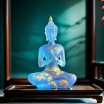 Autentne Tai istuv Buddha kuju K&auml;sit&ouml;&ouml;na valmistatud Meditatsiooniasendis Skulptuur Kodu Templi jaoks Rahulik &Otilde;nnistus Dekoratsioon Vaimne Kingitus blue