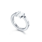 Tiffany & Co. T-seeria 18K valge kullast ruudukujuline s&otilde;rmus Unisex s&otilde;rmused GRP07778 7