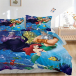3 tk Printsess Ariel Ursula & Kuningas Triton Voodipesukomplekt 1 Pehme Tekikate + 2 Padjap&uuml;&uuml;ri, Masinpestav Sobib K&otilde;ikideks Hooaegadeks S084 135x200cm