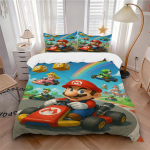 3-osaline voodipesukomplekt Mario Kart Rainbow Sisaldab 1 tekki + 2 padjap&uuml;&uuml;ri, ilma padjat&auml;idisteta, pehme ja mugav,a0909196 135x200cm