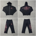 Corteiz Devil's Island Retro Prindiga Lahtine Kardigan-Kapuutsikas ja P&uuml;ksid Komplekt S gray