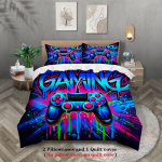 3 tk neoongraffiti m&auml;ngukontrolleri tekikottide komplekt erksad m&auml;nguvoodipesud teismelistele poistele ilma t&auml;idiseta kuninganna suurus trendikas toakaunistus 135x200cm
