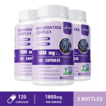 Resveratroli kompleksiga toitumiskapslid, sisaldades 1800 mg, viinamarjaseemne ekstrakti ja toidulisandeid. 120*3 gray