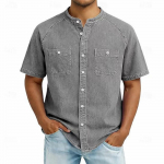 Meeste Vabaaja L&uuml;hikeste Varrukatega Teksaspluus Vintage Pesuga Ameerika Stiilis N&ouml;&ouml;biga Henley Kraega L&otilde;tv L&otilde;ige Retro Tasku Disain XXXL