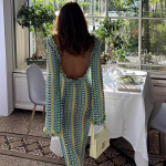 Pikkade varrukatega kontrasttriibuline kootud pikk kleit Naistele Vabaaja Mood Seljata Maxi Kleidid Rannapuhkus Elegantne Vestidos S kollane