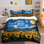 Van Gogh T&auml;htede &ouml;&ouml; P&auml;evalilled Voodipesukomplekt Voodipesukomplekt (1 tekikott, 2 padjap&uuml;&uuml;ri, tekk ei kuulu komplekti) 135x200cm blue