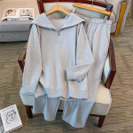 Suurused Naistele 2-osaline komplekt Meremehekrae Poollukuga dressipluus Laiad p&uuml;ksid Vabaaja treeningkost&uuml;&uuml;mikomplekt 2XL-7XL 6XL helehall v&auml;rv