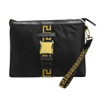 [Kasutatud] Greca tr&uuml;kiga nahkdetailidega suur k&auml;ekott - Suurep&auml;rane #1CEP6Q9 ONE SIZE black