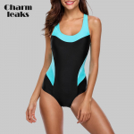 Charmleaks One Piece naiste sportlikud ujumisriided spordi ujumistrikoo Patchwork rannariided ujumisriided Monikini S must