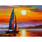 T&auml;is&uuml;mmargune teemantmaal, tikandid, maastik p&auml;ikeseloojang, purjetamine, merekivid, ristpistes 20X30CM