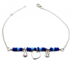 Les Tr&eacute;sors De Lily [P9274] - Bracelet Argent 'Boho' bleu argent&eacute; (rhodi&eacute;) - coeur 6x6 mm sinine