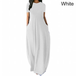 Naiste vabaaja vaba kaelusega pikad kleidid l&uuml;hikeste varrukatega suvine rannakleit Elegantne &otilde;htukleit 2XL