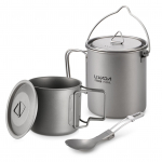 &Uuml;likerge 750 ml titaanist potiga kaasaskantav titaanist veekruusi tass kaane ja kokkupandava k&auml;epidemega v&auml;litingimustes 750ML Pot & 350ML Cup & Spork