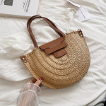 Yogodlnsi retro poolringikujuline &otilde;lgedest naiste k&auml;ekott K&auml;sitsi valmistatud kootud rannas kaasaskantav &otilde;lakott 20x1x25cm beež