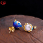 S925 Fashion Classic Cloisonne Burnt Blue Pearl Stud k&otilde;rvar&otilde;ngad sinine