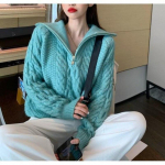 Pullover-kampsun S&uuml;gis- ja talvine topp, mitmek&uuml;lgne vintage t&otilde;mblukuga k&otilde;rge krae disain, soliidse mustriga avar laisk kampsun naistele One Size taevasinine v&auml;rv