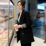 Kevadine korea vaba vabaaja must &uuml;likonnamantel ja jakid naistele, kahe rinnaga kontoridaam M