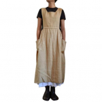 Naiste &uuml;hev&auml;rviline varrukateta kandiline kaelataskud puuvillane linane p&otilde;ll pikk kleit Yousheng L beež