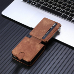 T&auml;ieliku kaitsega nahast mobiiltelefoni&uuml;mbris Samsung Galaxy Z Flip 4 5g Flip4 Zflip4 Flip 3 Flip3 kaardipesa kokkupandav kate for Samsung Z Flip 3 pruun
