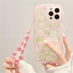 Armas Pink Flower Rabbit Wave telefoni&uuml;mbris koos beaceletiga Iphone 13 12 11 Pro Xs Max X Xr 7 8 Plus Kawaii Cover Funda jaoks for iphone 13pro max