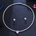 CMM Romantiline armastus S&uuml;damekujuline Roosa kuubiktsirkooniumoksiid Naiste Kihlus Kaelakee K&otilde;rvar&otilde;ngad Pulma Ehete Komplekt roosa