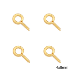 25 tk vasest v&auml;ikese silmaga kruvikonksud, klambrid, silmatihvtid ripatsi jaoks, h&otilde;bedased aasakonksud, sobivad puuritud helmestega. 4x8mm kuld