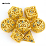 7 tk kuldne sinine p&ouml;&ouml;rlev ts&uuml;klon metallist t&auml;ringud &otilde;&otilde;nes metallist mitmetahuline t&auml;ringukomplekt, mis sobib rollim&auml;nguks RPG lauam&auml;ngu kaardim&auml;nguks kollane