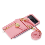 Crossbody randmepaela telefoni&uuml;mbris Samsung Galaxy Z Flip 5 4 3 5G Flip4 Flip5 Flip3 rahakott Rahakott Rihmapael, nahkkate SAmsung Zflip 5 roosa