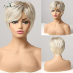 ALAN EATON naiste parukas ombre must pruun heleblond valge l&uuml;hikesed sirged kihilised juuksed s&uuml;nteetilised parukad k&uuml;ljetukkidega Pixie Cut