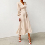 Valge &uuml;herealine elegantne kleit naistele peokleit k&otilde;rge v&ouml;&ouml;kohaga satiinist pikk kleit M