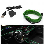 3/5M auto LED-k&uuml;lmtuled, painduvad neoontraadiga autolambid auto k&uuml;lmavalgusribadega dekoratiivsed 3M-USB roheline