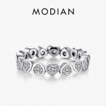 MODIAN Kuubikujulised tsirkooniumoksiidist ehted 925 Sterling H&otilde;bedast Armastus S&uuml;dametest S&uuml;dameni S&otilde;rmus Eternity Simuleeritud Ring Bands Naiste Ehted 8 h&otilde;be