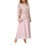 Naiste kleit Lilletikandid L&auml;bipaistva pitsiga kolmveerandvarrukatega v&otilde;lts kaheosaline vaba &uuml;hev&auml;rviline plusssuuruses elegantne maksikleit XL roosa