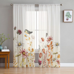S&uuml;gis taim Metslill Daisy Bird T&uuml;ll Aknakardin L&auml;bipaistvad Valanced Kardinad Elutoa Kodukaunistuse Drape Panel 135W x 114H(cm)