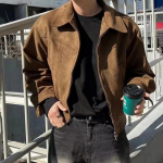 2024. aasta elegantne soliidne pruun mantel meeste kevad-s&uuml;gis tippklassi avara rev&auml;&auml;riga uus t&otilde;mblukuga l&uuml;hike jope Vintage Streetwear Bomber jope 4XL pruun