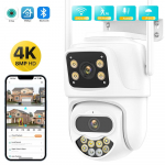 Uus EL-i v&auml;listingimustes traadita turvalisuse IP-kaamera 4K 8MP HD kahe objektiiviga v&auml;line WiFi PTZ-kaamera Automaatne j&auml;lgimine t&auml;navavalvekaamera ICsee rakendus 4MP NO SD Card