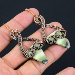 Natural Moss Prehnite Gemstone Handmade Copper Wire Wrap Earring 2.87 r0w17