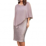 Lady alusseelikud Suures suuruses &otilde;htukleit Cape Sleeve O kaelusega v&otilde;lts kaheosaline suures suuruses peokleit tutvumiseks 3XL must