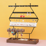 Retro rauast kuusnurkne ehete raam Multifunktsionaalne kotiriie k&otilde;rvar&otilde;ngad hoiuruum puidust aluss&otilde;rmuse hoiukarp 30.5x12x39cm must