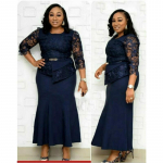 XL~5XL Suures suuruses kleit naistele Kevadine ja s&uuml;gisene pitskleit Pikk kleit XL tumesinine v&auml;rv