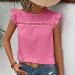 IHUASU Naiste suvine &uuml;mara kaelusega pits &uuml;hev&auml;rviline Lotus l&uuml;hikeste varrukatega pluus naistele S roosa