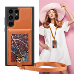 Nahast rahakoti kaelapael kaardihoidja kaitsekate Samsung Galaxy S23 S22 Ultra Plus 5G telefonikotile, tugijalg, Coque Fundas For Samsung S23