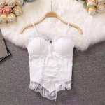 Y2k Riided Pluusid Seksikad k&auml;rbitud topid Naiste korsett, pitsist sidemega T-s&auml;rk Camisole naisele, moekas varrukateta vest One Size