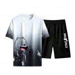 2tk/komplekt Meeste vabaaja riietus O-kaelusega l&uuml;hikeste varrukatega, karutr&uuml;kiga T-s&auml;rk elastne v&ouml;&ouml;koht laia s&auml;&auml;rega l&uuml;hikesed p&uuml;ksid, kiirelt kuivavad, lahtised spordir&otilde;ivad M valge