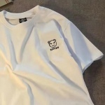 Meeste l&uuml;hikeste varrukatega T-s&auml;rk Lihtne Ameerika puuvillane T-s&auml;rk paarile vabaajar&otilde;ivastega, &uuml;mara kaelusega, tr&uuml;kitud poolvarrukatega trendikas M