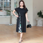 Suvine suuruses naiste kleit Prantsuse romantiline liitmine Keskmise pikkusega kleidid 4XL must