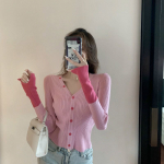 Kevadise Patchwork Designiga silmkoeline kardigan naistele pikkade varrukate ja allvoodriga l&uuml;hike ja mitmek&uuml;lgne vabaaja topp S roheline