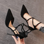 Uued ristrihmadega Rooma sandaalid Suede k&otilde;rge kontsaga naiste kingad &Uuml;herealine pandlaga Peene kontsaga Terava ninaga sandaalid Zapatos De Mujer 40 must