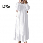 Naiste hommikumantel kleit Meeldiva kaelusega, pikad puhvis varrukad, puhas v&auml;rviline plusssuuruses lapiline sirge pullover vabaaja L&auml;his-Ida piirkonna traditsioonilised riided Maxi kleit 4XL kohv